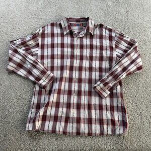 Vintage Red Plaid Shirt Mens Large Long Sleeve Button Up Lightweight Cotton